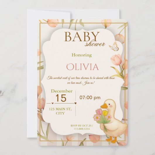 Sweet Duck Floral Baby Shower Invitation 招待状 (正面)