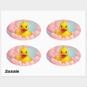Sweet Duckling on Pink Clouds Birthday  楕円形シール (シート)