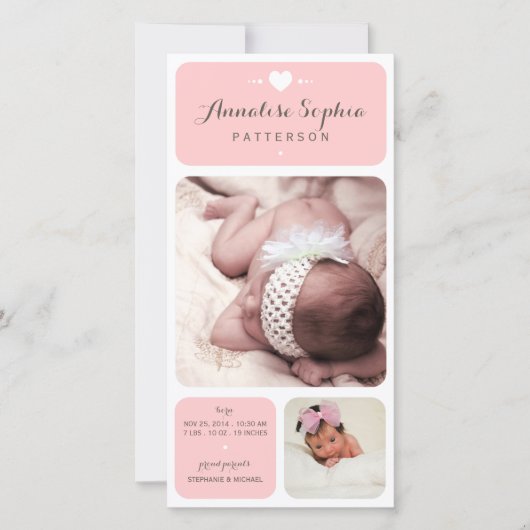 Sweet Duetフォトベビーガール誕生のお知らせ 案内状 (正面)