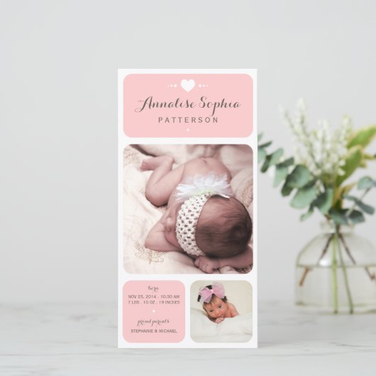 Sweet Duetフォトベビーガール誕生のお知らせ 案内状 (スタンド正面)