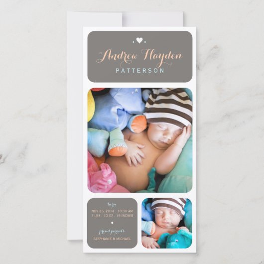 Sweet Duetフォト男の赤ちゃん誕生発表 案内状 (正面)