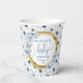 Sweet dusty blue flowers gold baby shower custom 紙コップ (裏面)