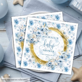 Sweet Dusty Blue Gold Baby Shower Napkins