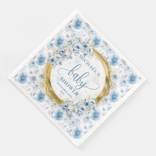 Sweet Dusty Blue Gold Baby Shower Napkins (コーナー)