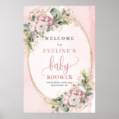 Sweet Dusty Pink Floral Baby Shower Welcome Sign ポスター (正面)