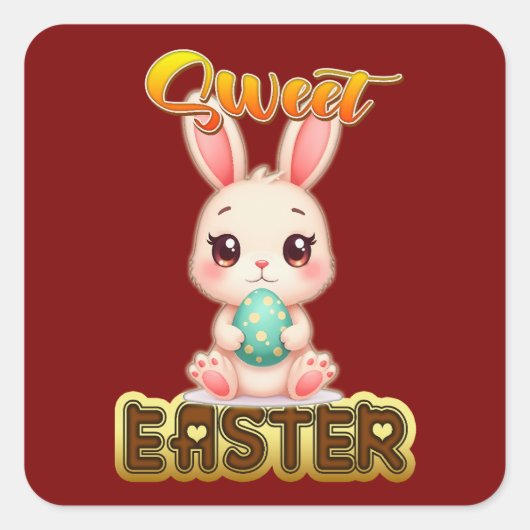 Sweet Easter Bunny – Cute Chocolate - Autocolante スクエアシール (正面)