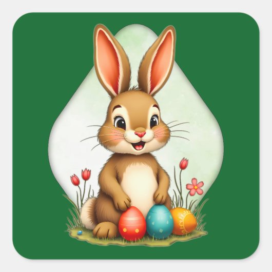 Sweet Easter Bunny – Sitting Cute - Autocolante スクエアシール (正面)