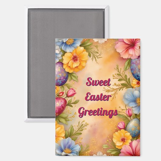 ~ SWEET EASTER GREETINGS ~ Eggs Flowers ~ Magnet マグネット (正面/裏面)