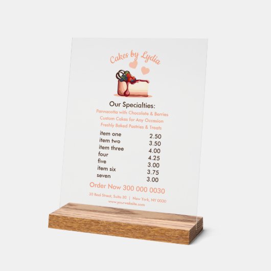 Sweet & Elegant Custom Dessert Menu アクリルサイン (傾斜)