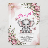 Sweet Elephant & Floral Baby Shower Invitation 招待状 (正面/裏面)