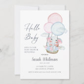 Sweet Elephant Hot Air Balloon Baby Shower  招待状 (正面)