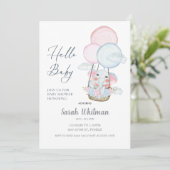 Sweet Elephant Hot Air Balloon Baby Shower  招待状 (スタンド正面)
