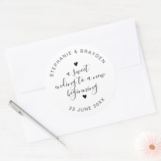 Sweet Ending Elegant Script Wedding Favor Large ラウンドシール (封筒)