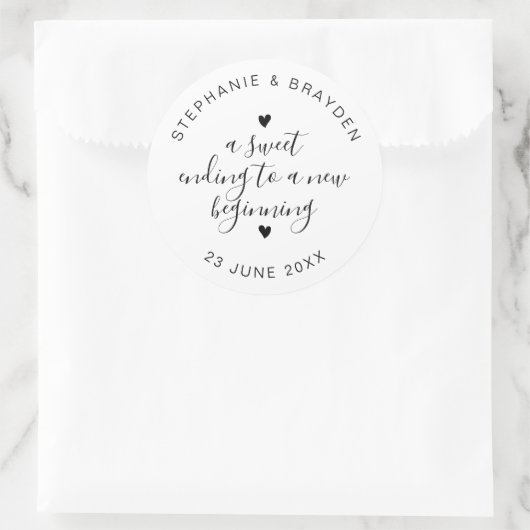 Sweet Ending Elegant Script Wedding Favor Large ラウンドシール (バッグ)