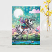 Sweet Fairy and Unicorn Fantasy Art カード (黄色い花)