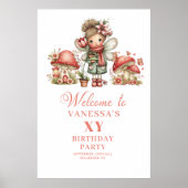 Sweet Fairy Pink Flowers Birthday Welcome Sign ポスター (正面)