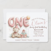 Sweet First Birthday Invitation with Teddy Bear  シーズンカード (正面)