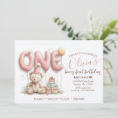 Sweet First Birthday Invitation with Teddy Bear  招待状 (スタンド正面)