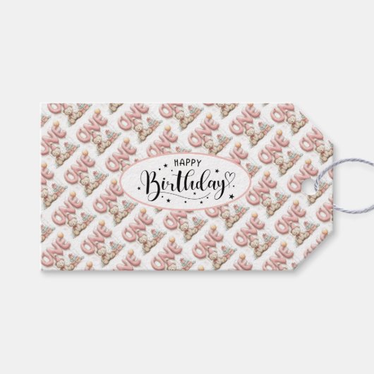 Sweet First Birthday with Teddy Bear  ギフトタグ (正面(横))