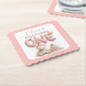 Sweet First Birthday with Teddy Bear  ペーパーコースター (アングル)