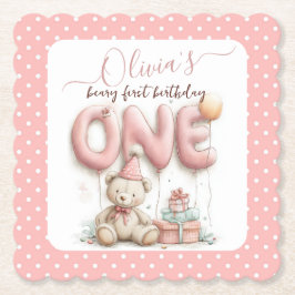 Sweet First Birthday with Teddy Bear  ペーパーコースター
