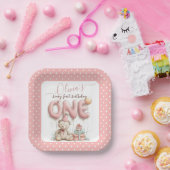 Sweet First Birthday with Teddy Bear  ペーパープレート (パーティー)