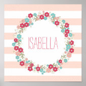 Sweet Floral Girl Name Personalized Wall Art ポスター (正面)