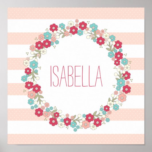 Sweet Floral Girl Name Personalized Wall Art ポスター (正面)