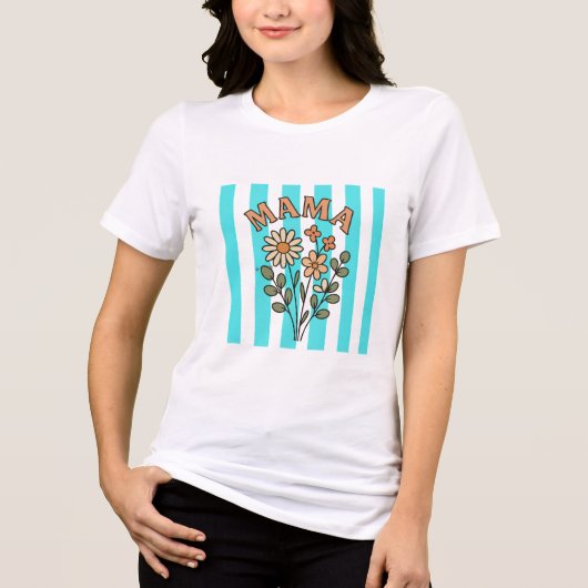 Sweet+Floral+"MAMA"+Typography+with+Hand-Drawn+ダイ トライブレンドTシャツ (正面)
