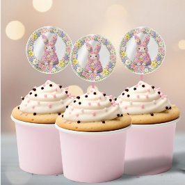 Sweet Flower Bunny Rabbit Easter ラウンドシール