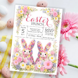 Sweet Flower Bunny Rabbit Easter Egg Hunt Brunch 招待状