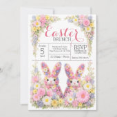 Sweet Flower Bunny Rabbit Easter Egg Hunt Brunch 招待状 (正面)