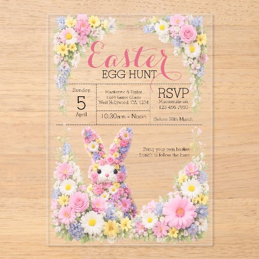 Sweet Flower Bunny Rabbit Easter Egg Hunt Lunch アクリル招待状 (正面)