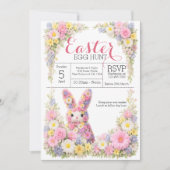 Sweet Flower Bunny Rabbit Easter Egg Hunt Lunch 招待状 (正面)