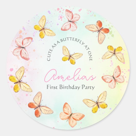 Sweet Flutter 1st Birthday Party  ラウンドシール (正面)
