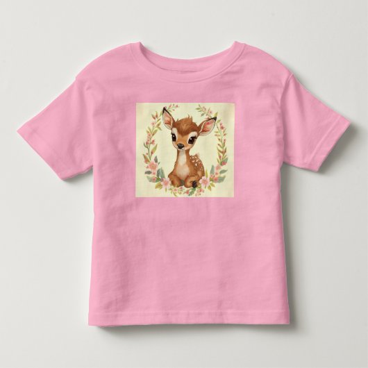 Sweet Forest Fawn in flower wreath トドラーTシャツ (正面)