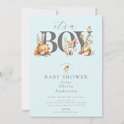 Sweet Forest Friends It's A Boy 招待状 (正面)