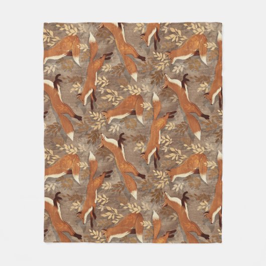 Sweet Fox Pattern in Fall Neutrals フリースブランケット (正面)