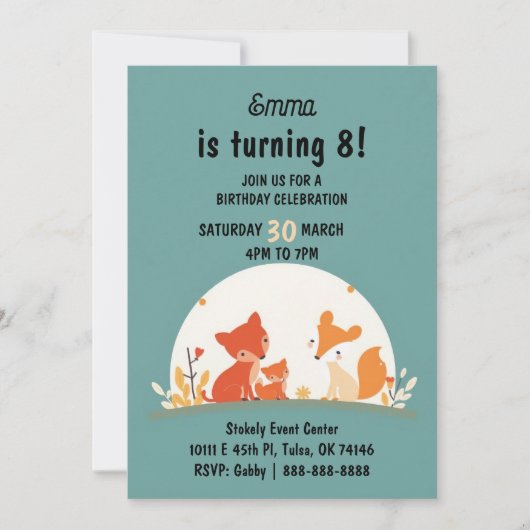 Sweet Foxes Birthday Invitation Card – Cute Woodla シーズンカード (正面)