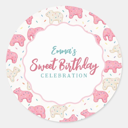 Sweet Frosted Animal Cookies Birthday ラウンドシール (正面)