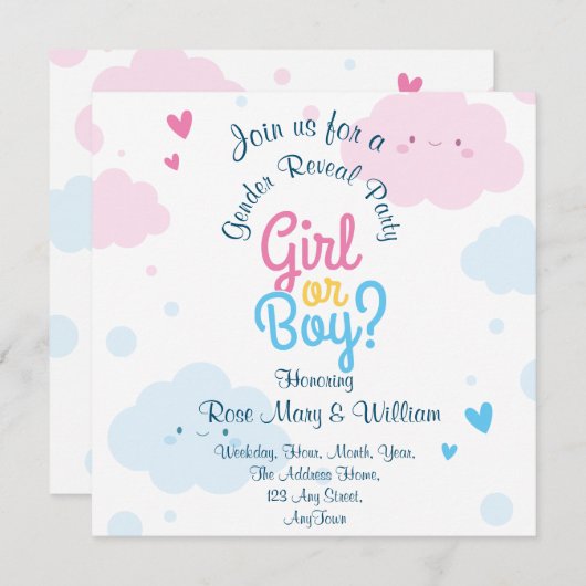 Sweet Gender Reveal招待状 招待状 (正面/裏面)