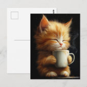 Sweet Ginger Kitten With a Coffee ポストカード (正面/裏面)