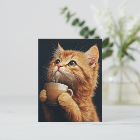 Sweet Ginger Kitty With a Coffee ポストカード (スタンド正面)