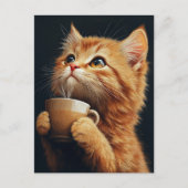 Sweet Ginger Kitty With a Coffee ポストカード (正面)