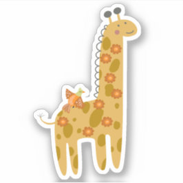 Sweet Giraffe Bird and Flowersオレンジ色の金ゴールド シール