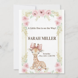 Sweet Giraffe Pink Floral Baby Shower InInvitation 招待状