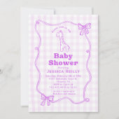 Sweet Giraffe Plaid Bow Elegant Baby Shower 招待状 (正面)