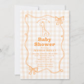 Sweet Giraffe Plaid Bow Elegant Baby Shower  招待状 (正面)
