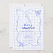 Sweet Giraffe Plaid Bow Elegant Baby Shower 招待状 (正面)