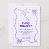 Sweet Giraffe Plaid Bow Elegant Baby Shower Invita 招待状 (正面)